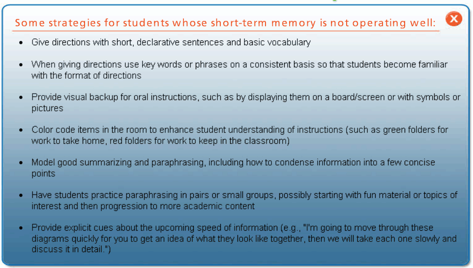 Short Term Memory Strategies
